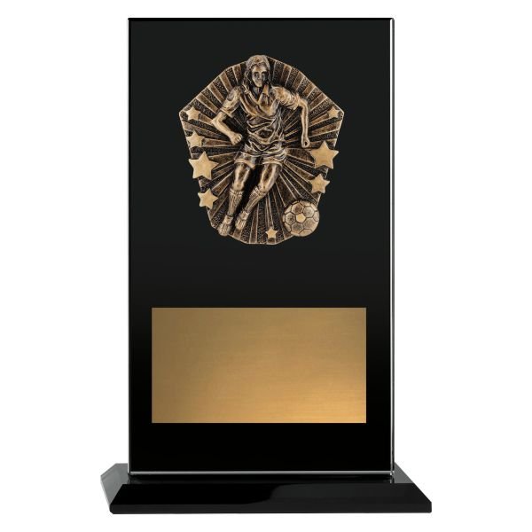 Glass Cosmos Female Football Trophy 215mm