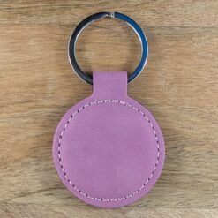 Pink Round Leatherette Keychain